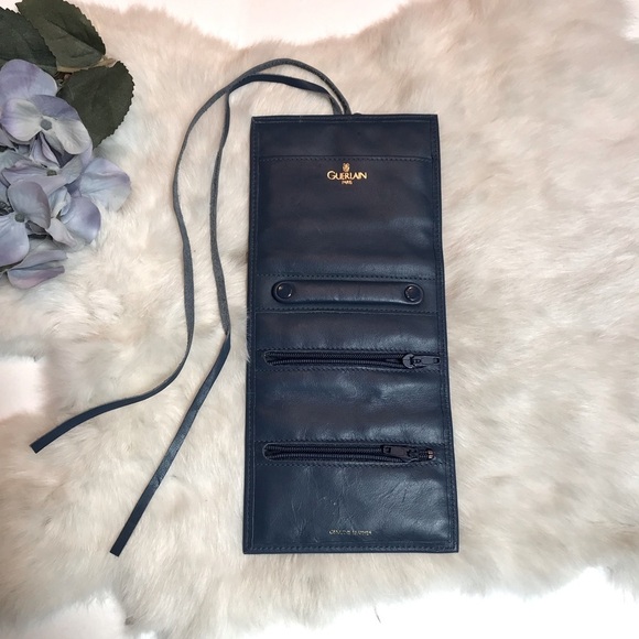 Guerlain Vintage Blue Leather Jewelry Pouch
